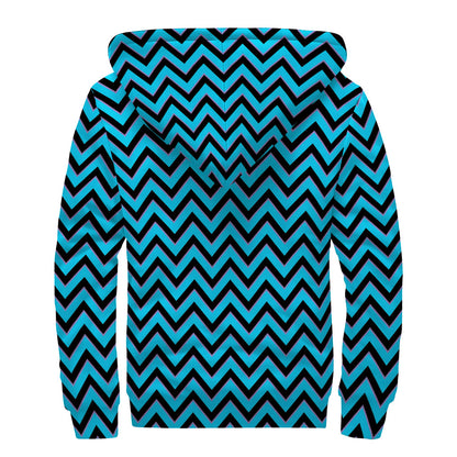 Black Blue And Purple Chevron Print Sherpa Lined Zip Up Hoodie