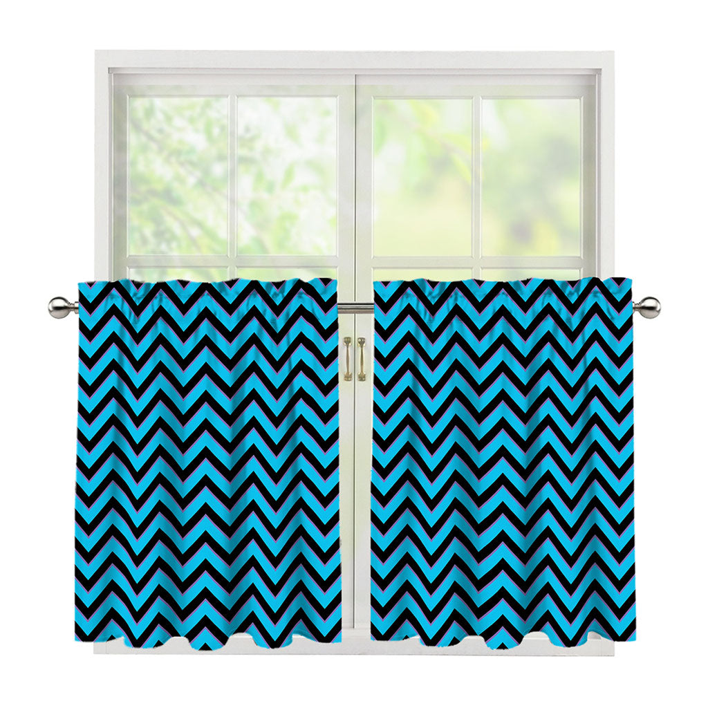 Black Blue And Purple Chevron Print Tier Curtains