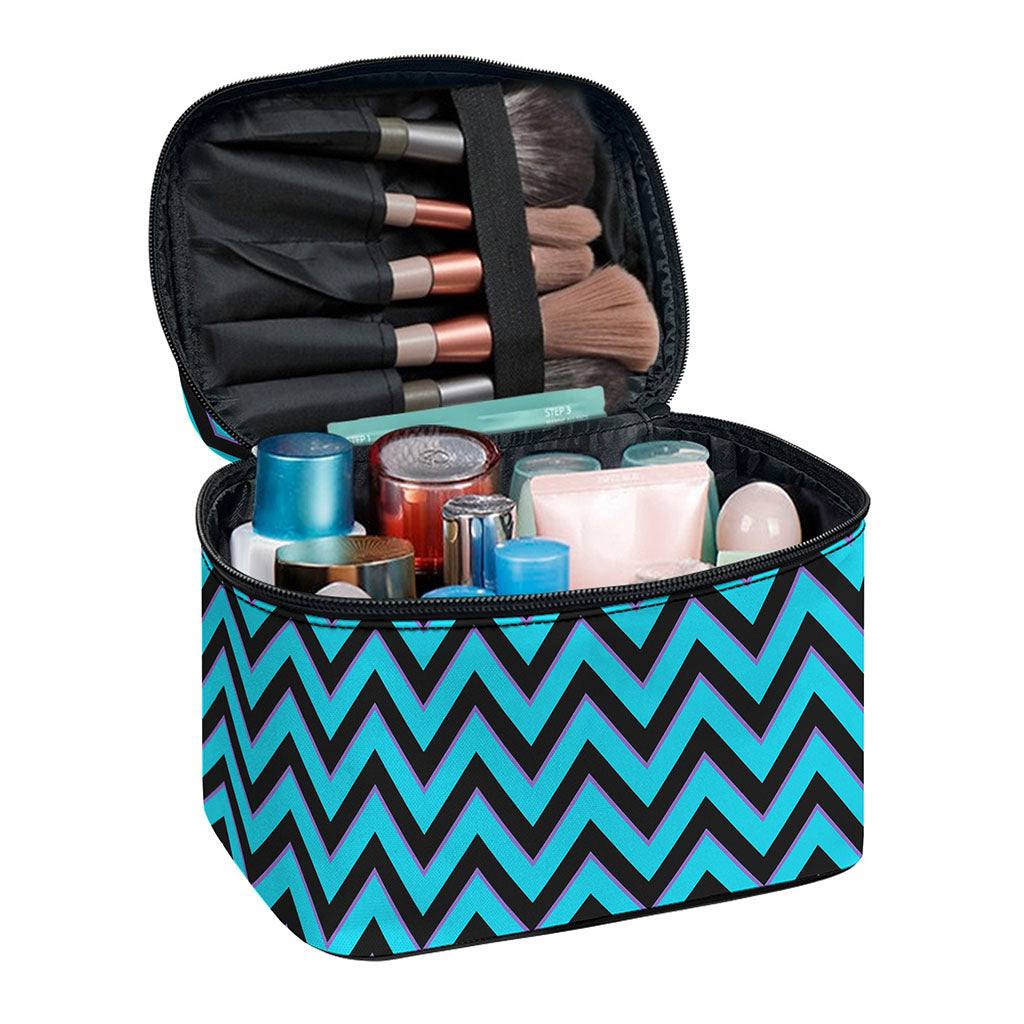 Black Blue And Purple Chevron Print Travel Makeup Bag