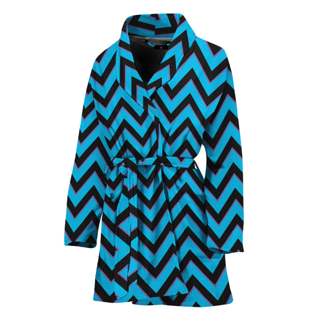 Black Blue And Purple Chevron Print Women's Bathrobe