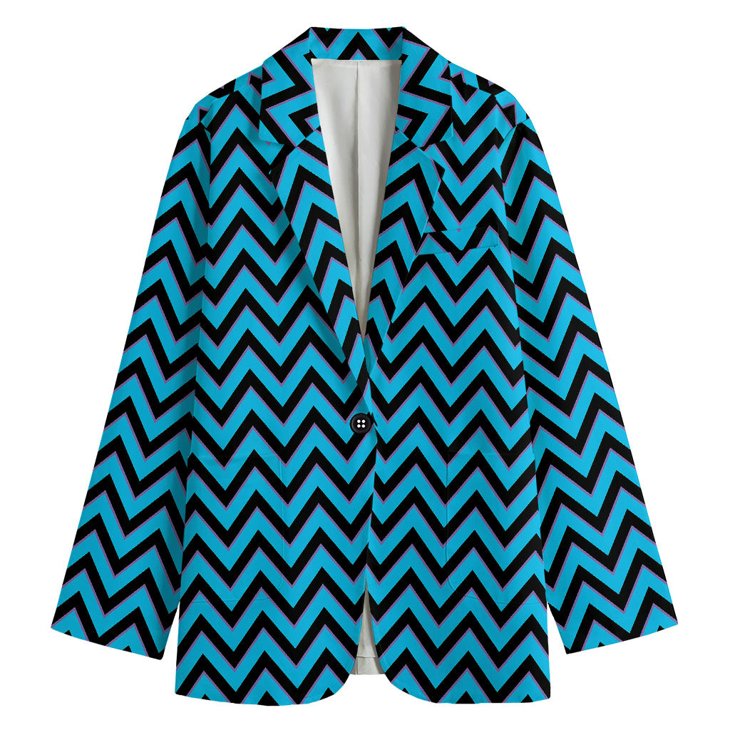Black Blue And Purple Chevron Print Women's Cotton Blazer
