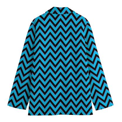 Black Blue And Purple Chevron Print Women's Cotton Blazer