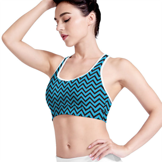 Black Blue And Purple Chevron Print Women's Sports Bra