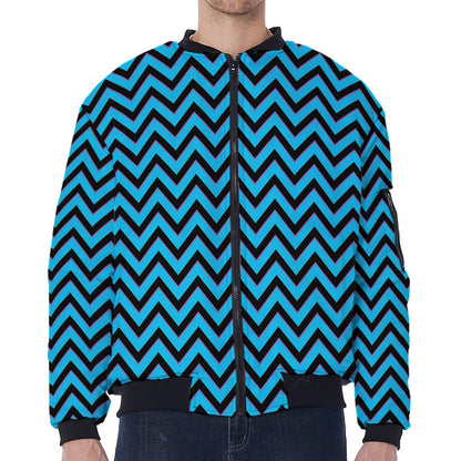 Black Blue And Purple Chevron Print Zip Sleeve Bomber Jacket