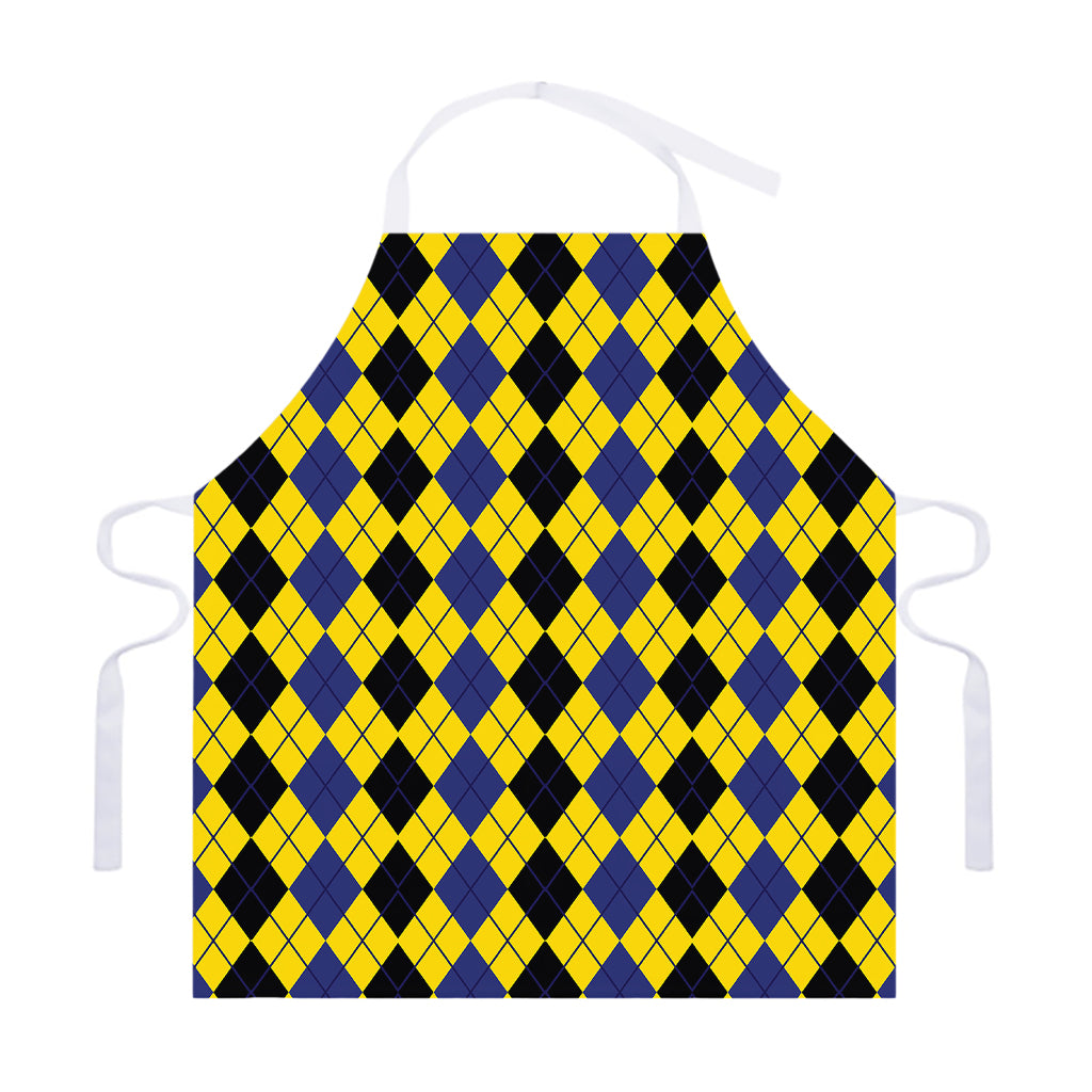 Black Blue And Yellow Argyle Print Adjustable Apron