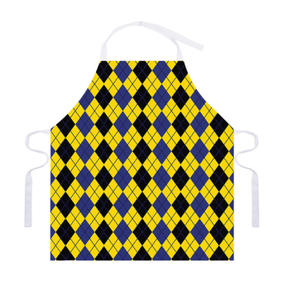 Black Blue And Yellow Argyle Print Adjustable Apron