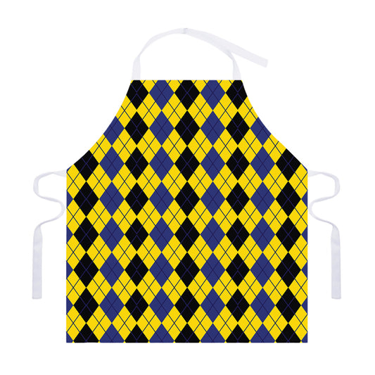 Black Blue And Yellow Argyle Print Adjustable Apron