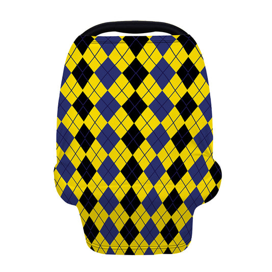 Black Blue And Yellow Argyle Print Baby Seat Cover