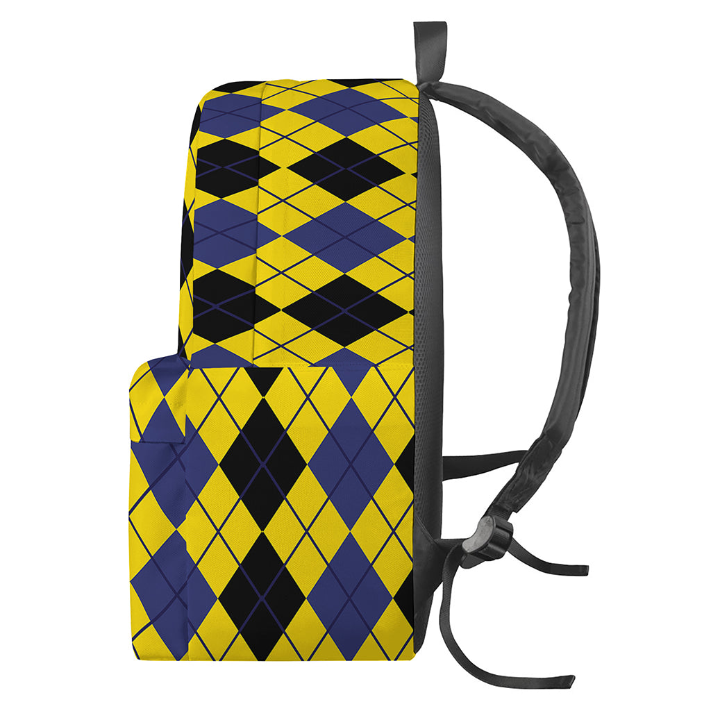 Black Blue And Yellow Argyle Print Backpack