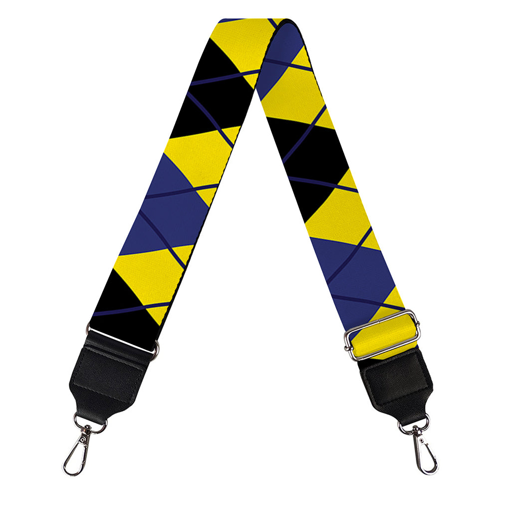 Black Blue And Yellow Argyle Print Bag Strap