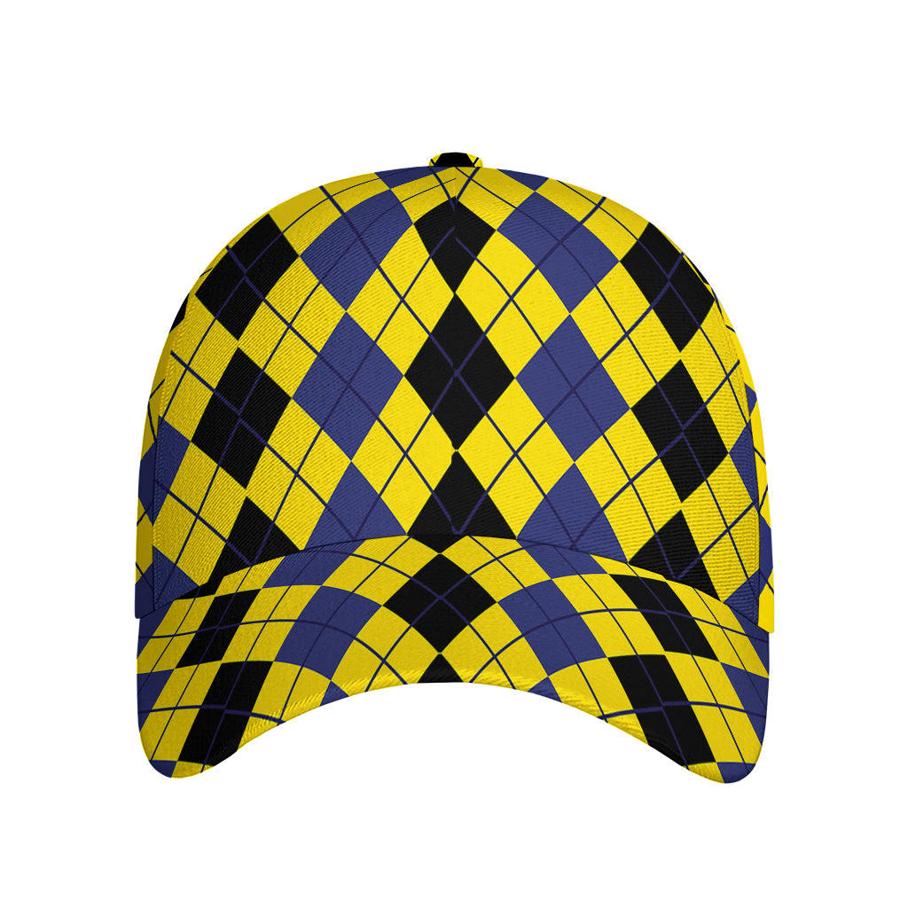 Black Blue And Yellow Argyle Print Baseball Cap