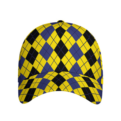 Black Blue And Yellow Argyle Print Baseball Cap