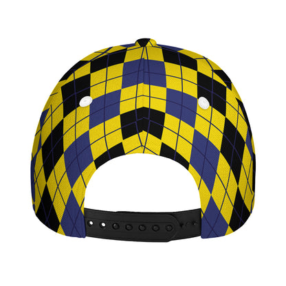 Black Blue And Yellow Argyle Print Baseball Cap