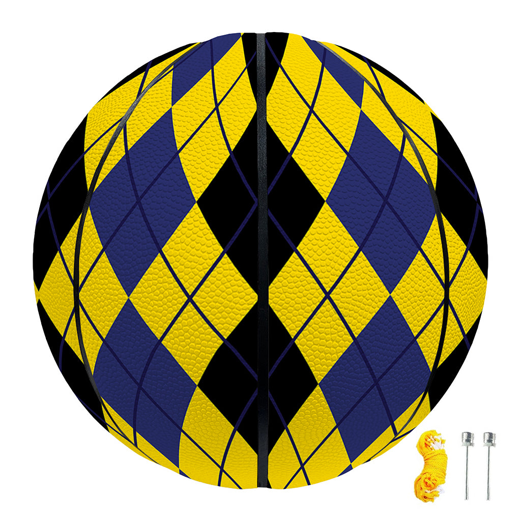 Black Blue And Yellow Argyle Print Basketball