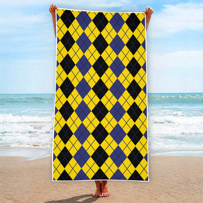 Black Blue And Yellow Argyle Print Beach Towel