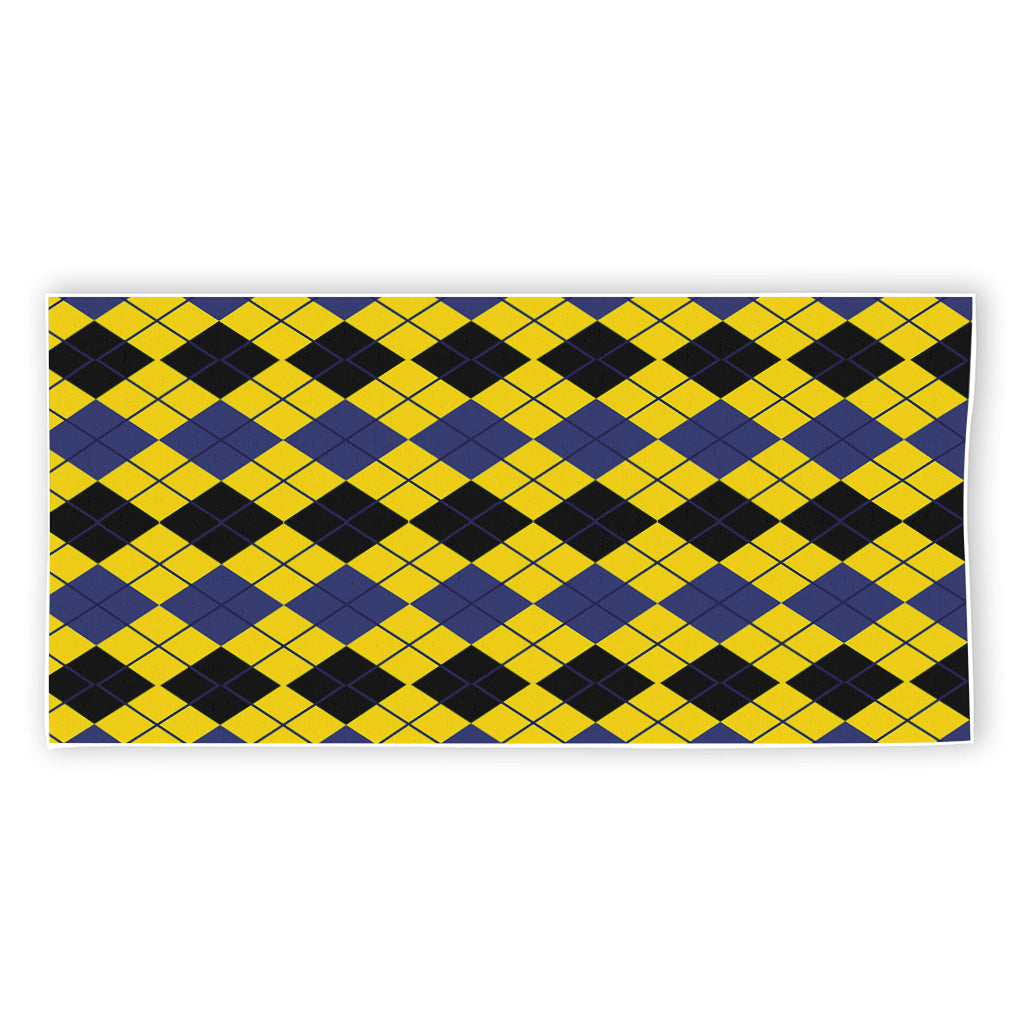 Black Blue And Yellow Argyle Print Beach Towel