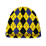 Black Blue And Yellow Argyle Print Beanie