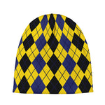 Black Blue And Yellow Argyle Print Beanie