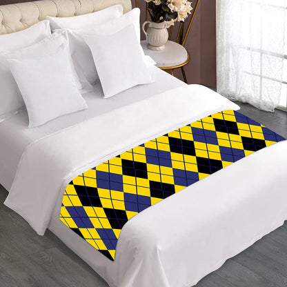 Black Blue And Yellow Argyle Print Bed Runner