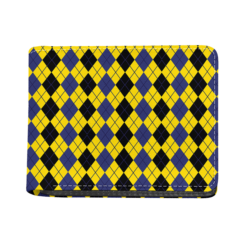 Black Blue And Yellow Argyle Print Bifold Wallet