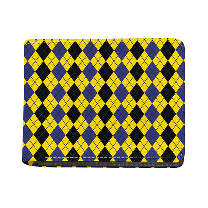 Black Blue And Yellow Argyle Print Bifold Wallet