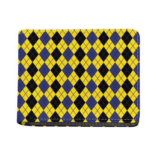 Black Blue And Yellow Argyle Print Bifold Wallet