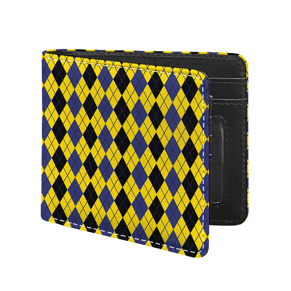 Black Blue And Yellow Argyle Print Bifold Wallet