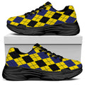 Black Blue And Yellow Argyle Print Black Chunky Shoes