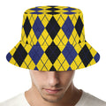Black Blue And Yellow Argyle Print Bucket Hat