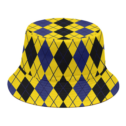 Black Blue And Yellow Argyle Print Bucket Hat