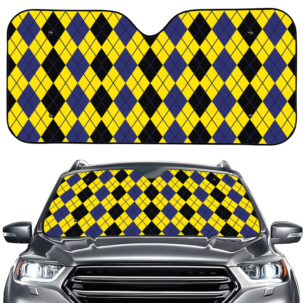 Black Blue And Yellow Argyle Print Car Windshield Sun Shade