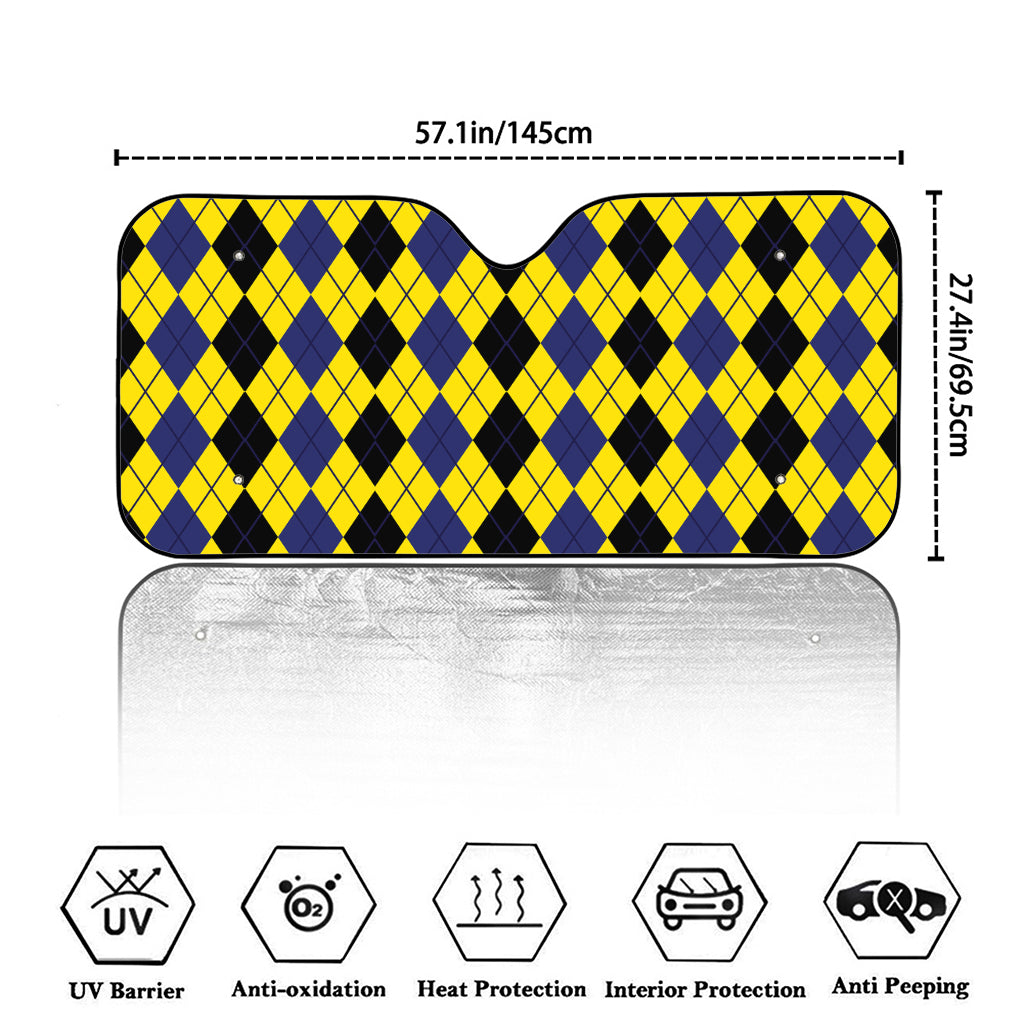 Black Blue And Yellow Argyle Print Car Windshield Sun Shade