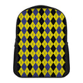Black Blue And Yellow Argyle Print Casual Backpack