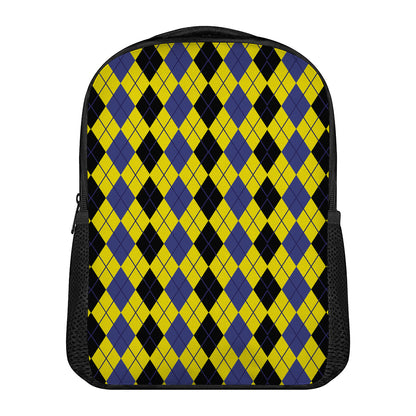 Black Blue And Yellow Argyle Print Casual Backpack