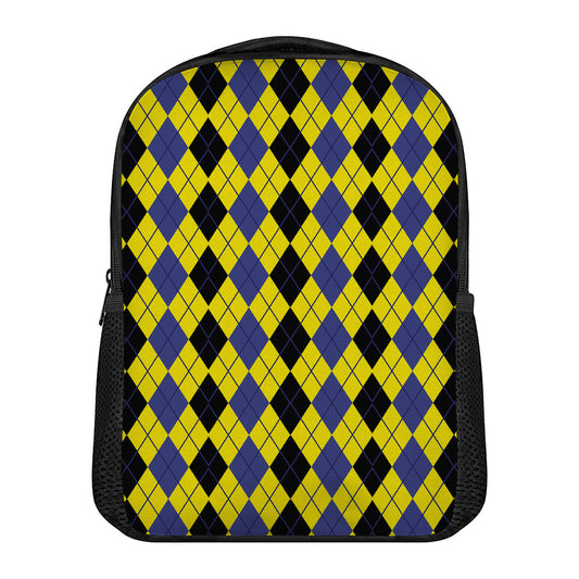 Black Blue And Yellow Argyle Print Casual Backpack