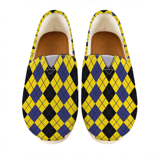 Black Blue And Yellow Argyle Print Casual Shoes