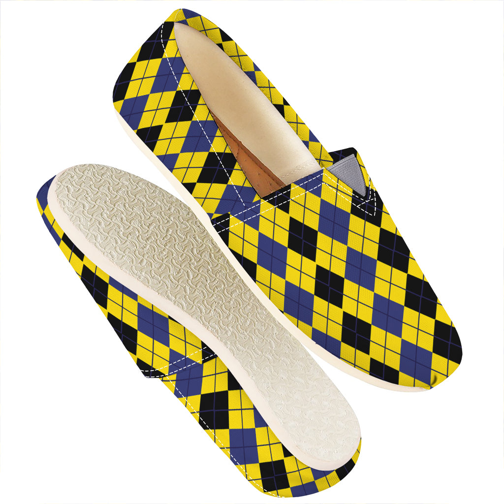 Black Blue And Yellow Argyle Print Casual Shoes