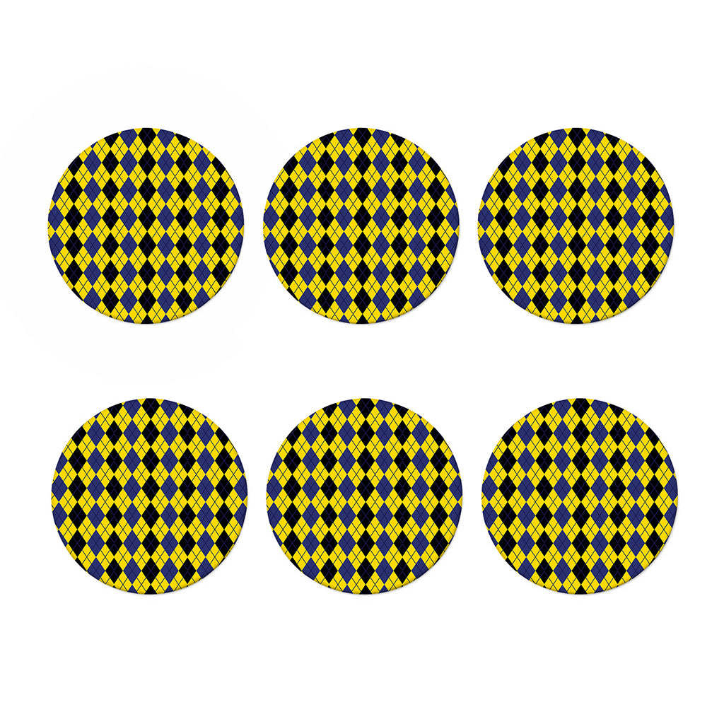 Black Blue And Yellow Argyle Print Coaster Set