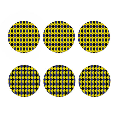 Black Blue And Yellow Argyle Print Coaster Set