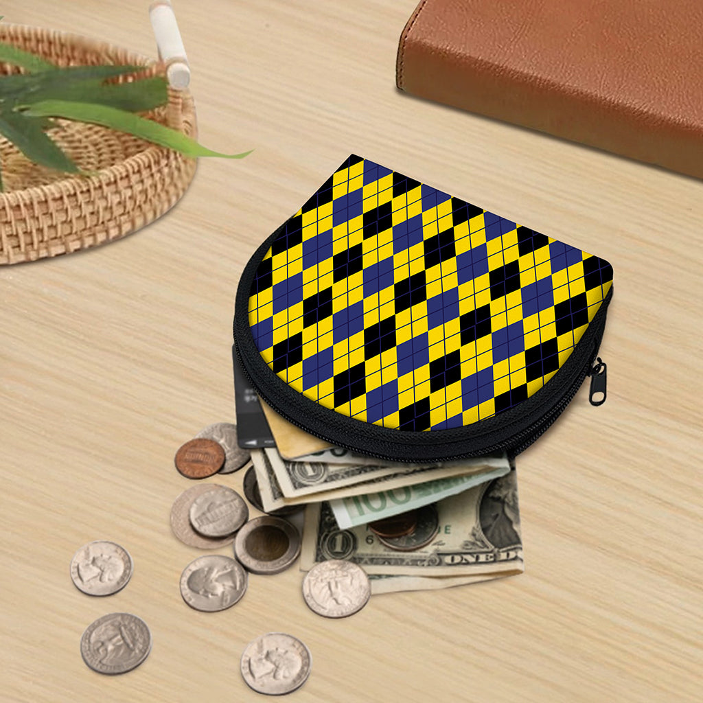 Black Blue And Yellow Argyle Print Coin Purse