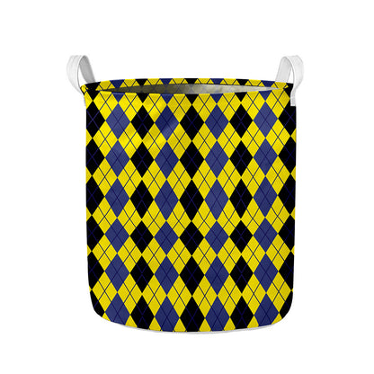 Black Blue And Yellow Argyle Print Collapsible Laundry Basket