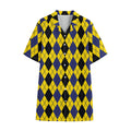 Black Blue And Yellow Argyle Print Cotton Hawaiian Shirt