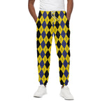 Black Blue And Yellow Argyle Print Cotton Pants