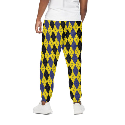 Black Blue And Yellow Argyle Print Cotton Pants