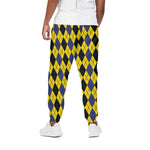 Black Blue And Yellow Argyle Print Cotton Pants