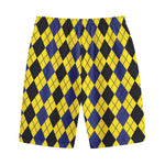 Black Blue And Yellow Argyle Print Cotton Shorts