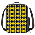 Black Blue And Yellow Argyle Print Crossbody Lunch Bag