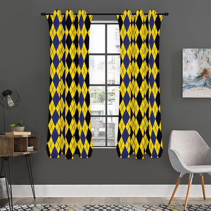 Black Blue And Yellow Argyle Print Curtain