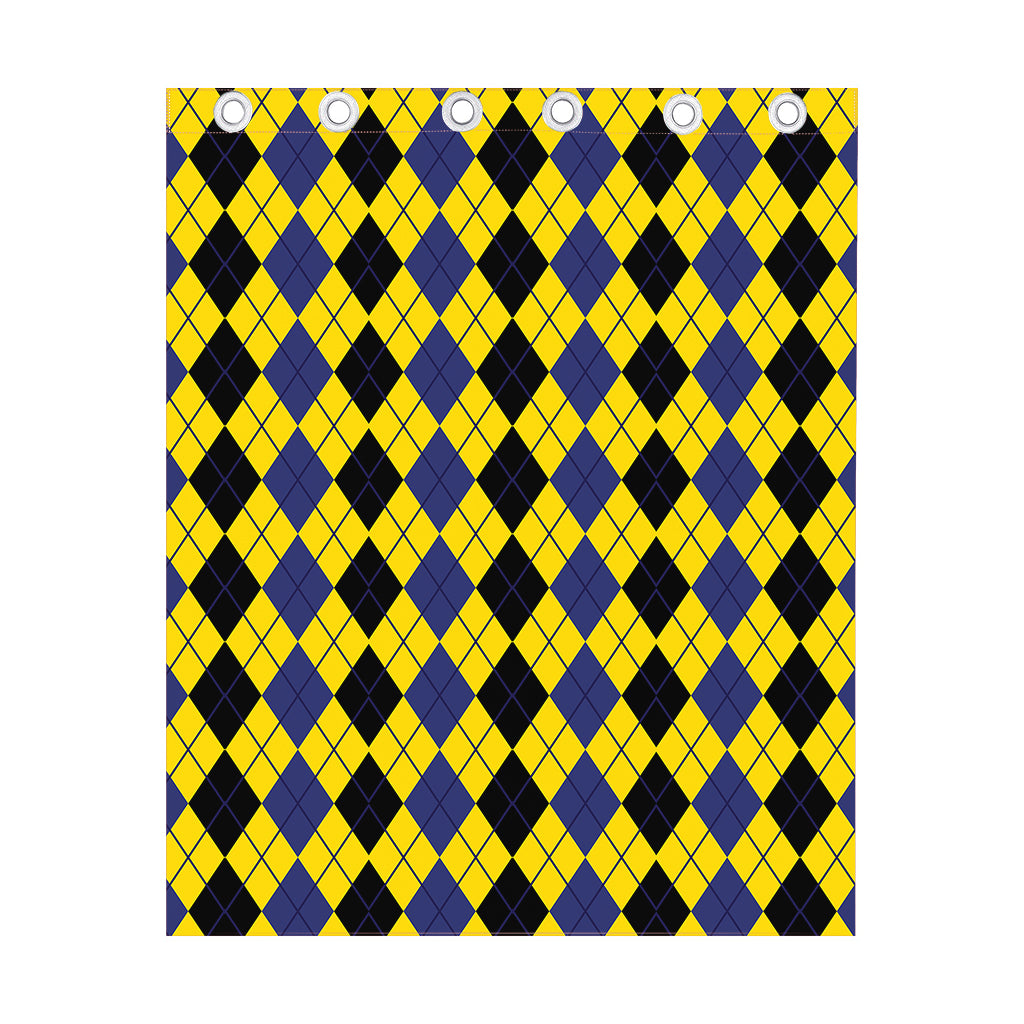 Black Blue And Yellow Argyle Print Curtain