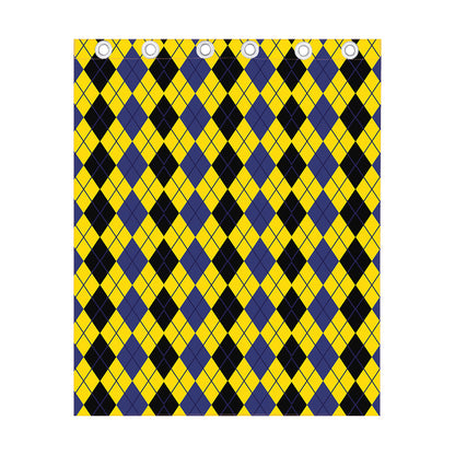 Black Blue And Yellow Argyle Print Curtain